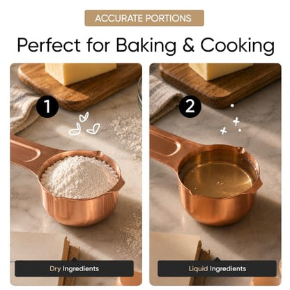 Color Up ⅓ Cup Measuring Cup (80 ml) – Premium Copper Stainless Steel, Accurate for Wet & Dry Ingredients, Embossed Markings, Easy-Pour Spouts, Dishwasher-Safe, Kitchen Essential - size: 1/3 Cup (80 ml) Copper
