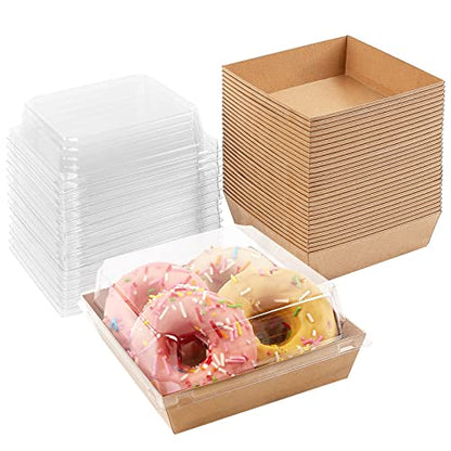 Ocmoiy Charcuterie Boxes with Clear Lids, 5 Inches, 50 Pack, Brown | To Go Paper Food Containers, Disposable Bakery Dessert Boxes, For Sandwich, Cookie, Pastry, Cake Slice - color: Brown