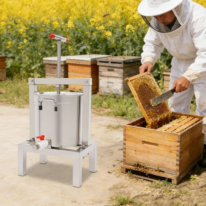 10L Stainless Steel Manual Honey Press Machine, Multifunctional Fruit Wine Press, DIY Juice Olive Oil Cheese Extractor Press for Home Apiary Farm Food Factory