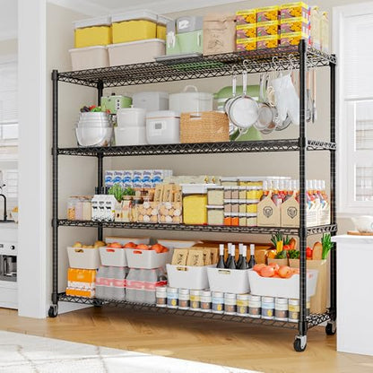 REIBII 2480LBS Capacity Heavy Duty Storage Shelves with Wheels, 1-Inch (25.4mm) Steel Tube, Adjustable Wire Shelving for Garage, Warehouse, Pantry & Commercial Use, 75.6" H x 55.5" W x 24" D - color: Black