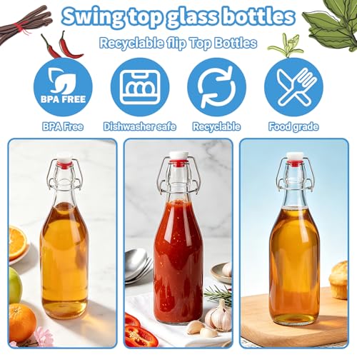 6 Pack 32oz Swing Top Glass Bottles – Flip Top Bottles with Stoppers for Vanilla Extract, Kombucha, Kefir, Home Brewing, Fermentation & Gifting, Includes Funnel & Extra Gaskets