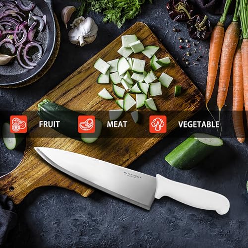 8 inch Japanese High Carbon Stainless Steel Chef Knife, Professional Extra Sharp Wide Cook Knife with Non-slip Ergonomic Handle, for Kitchen Home Restaurant - color: White