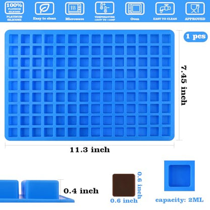 Sakolla 126 Cavities Square Candy Silicone Molds, Mini Silicone Molds for Chocolate, Hard Candy, Ice Cubes, Caramel - color: Mini Square/Blue