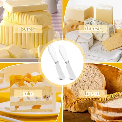 2 Pcs Butter Knife Stainless Steel Butter Spreader Knife with White Porcelain Handle for Spreading Jam, Pastry and Cold Butter Multipurpose Kitchen Gadget, Silver