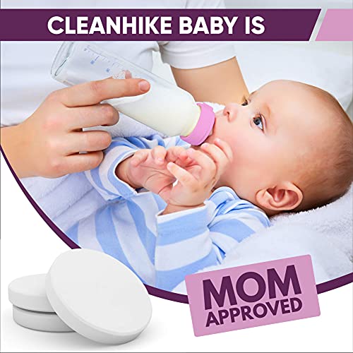 CleanHike (3) Baby Water Bottle Cleaning Tablets - (90 Pack) Natural Bottle Cleaner for Milk Bottles Tabs for Stainless Steel and Plastic Kid's Tumbler - Individually Packed