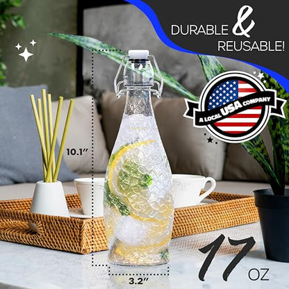Nevlers 17 Oz Textured Airtight Swing Top Glass Bottles with Lids 6 Pack | Flip Top Glass Bottle with Stopper | Resealable Beer, Water, Vanilla Extract or Kombucha Bottles | Drinking or Syrup Bottle