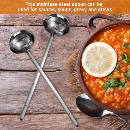 meekoo 3 Pieces Stainless Steel Ladle Soup Handle Ladle with Pouring Rim for Kitchen Cooking Soup Sauce (8 oz) - size: 8 oz