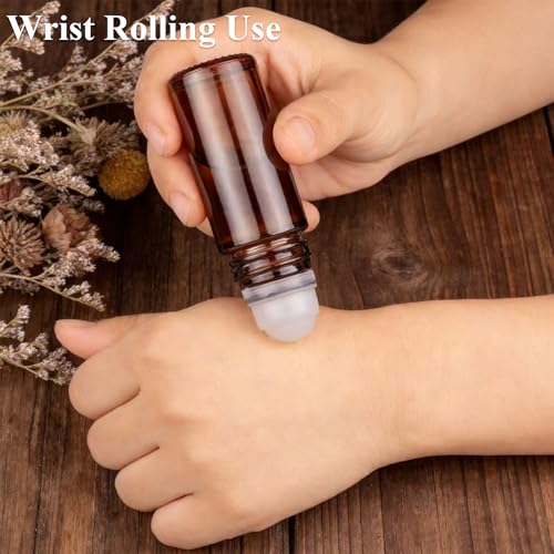 28 Pack 50ml Roller Bottles for Essential Oils - Refillable Amber Glass Roll Bottles with Roller Ball and Golden Caps for Travel, Perfume, and Personal Care