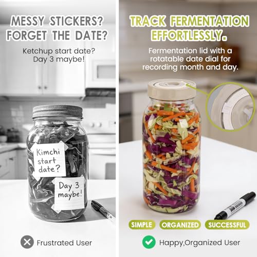 64oz Glass Fermentation Jar, 2L Glass Fermenting Jar with Dial Date Tracker Lids, Airlocks & Weights, Fermenting Kit for Sauerkraut, Pickling, Kombucha & Cider(2 Pack Jars Included）