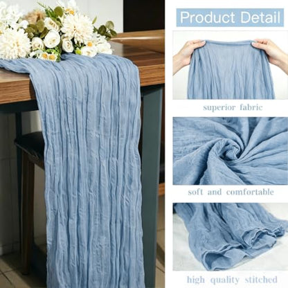 16 Pack Dusty Blue Cheesecloth Table Runner 10Ft Boho Gauze Table Runners 35x120 Inch Blue Cheese Cloth Table Runners Long Sheer Table Runners for Wedding Bridal Shower Birthday Party Table Decor - style: Blue