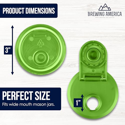 Mason Jar Lids Wide Mouth Plastic 4 Pack - With Flip Cap Screw Top Pouring Spout and Drink Hole - Fits Kerr and Ball Canning Jars - Wet/Dry Food and Liquid Storage - MADE IN USA (Lime Green) - color: Lime Green