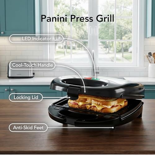 OVENTE 3 in 1 Electric Sandwich Maker, Panini Press Grill and Waffle Iron Set with Removable Non-Stick Plates, Perfect for Cooking Grilled Cheese, Tuna Melts, Burgers, Steaks and Snacks, Black GPI302B - color: GPI302B