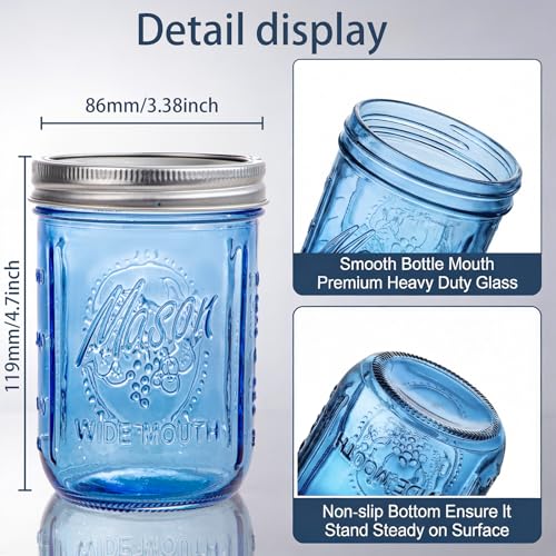 WELLIFE 6-Pack Mason Jars 16 oz with Lids – Blue Wide Mouth Glass Mason Jars, Airtight Leak-Proof Canning Jars for Food Storage, Fermenting, Pickling, Freezing, and Crafts - color: Dark Blue Mason Jars 16oz-6Pcs