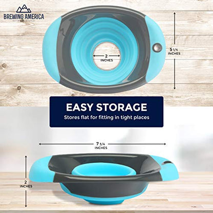 Kitchen Canning Funnel – Collapsible Silicone Food Funnel for Wide Mouth and Regular Mason Jars – Flexible Use for Coffee, Liquid, Jam, Cooking, Baking, Crafts - Teal/Gray - color: Teal-Gray