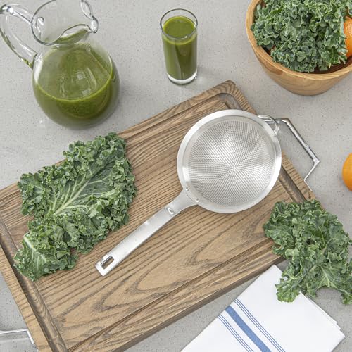 Restaurantware Fine Mesh Strainer - 1 Count - Met Lux 13.19" x 6.3" Stainless Steel Fine Mesh Sieve, Adjustable Tilt Strainer, Hanging Hole, Easy to Clean - Sieve For Flour and Juice - size: 13.25" x 6.25"