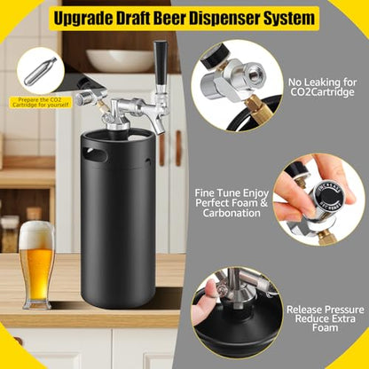 128oz Mini Keg Growler with Beer Tap Dispenser System, 3.6L Stainless Steel Draft Beer Dispenser for Home, Portable Kegerator for Craft Beer Cider and Kombucha