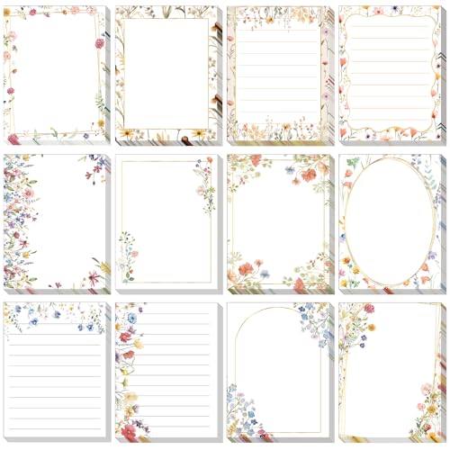 Chiisong 12 Pads Wildflower Sticky Notes Flower Sticky Notes 3 x 4 Inches Colored Adhesive Memo Reminder Decor Vintage Wild Floral Memo Pads Flower Notepads for Journal Office Birthday Gifts - style: Flower