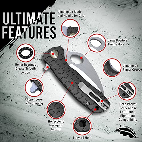 Honey Badger Pocket Knife, EDC Claw Hawkbill Folding Utility Knife, EDC Knife with Stainless Steel Blade, Claw Pocket Knives, Reversible Pocket Clip - 3.4" (Claw Serrated Large Black) - color: Large Claw Serrated Black