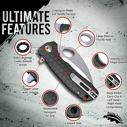 Honey Badger Pocket Knife, EDC Claw Hawkbill Folding Utility Knife, EDC Knife with Stainless Steel Blade, Claw Pocket Knives, Reversible Pocket Clip - 3.4" (Claw Serrated Large Black) - color: Large Claw Serrated Black