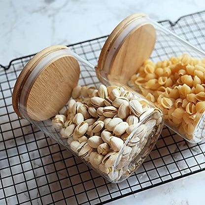 Aoeoe 4 Pack Glass Storage Jars with Airtight Bamboo Lid, 27 OZ Glass Kitchen Canisters, Clear Container for Coffee Bean Storage, Dry Goods, Cookie, Candy, Tea, Spices and More