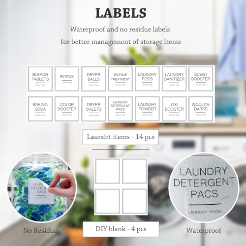 FyndraX Laundry Pods Glass Jars - Half Gallon Airtight Containers with Scoop and Labels for Organization and Storage Laundry Room Detergents Powder, Scent Booster Beads Holder, Set of 2 - color: 2 Pack