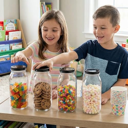 novelinks 64 oz Large Plastic Mason Jars with Airtight Lids Wide Mouth | 4 Pack, Black, Storage Jars with Airtight Lids, Mason Jars 64oz, Big Jars Wide Mouth, Plastic Storage Containers for Pantry - color: Black