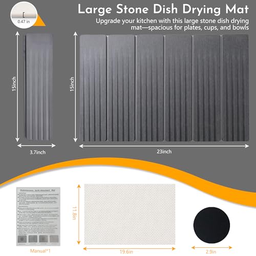 Large Stone Dish Drying Mat for Kitchen Counter, 23" × 15" Quick Dry Stone Mat, Collapsible Fast Absorbing Diatomaceous Earth Non-Slip Dish Drying Pad for Dishes & Cups (Dark Gray‌, 23" × 15") - color: Dark Gray‌