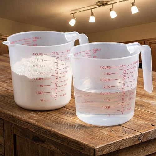 8 Pcs 4 Cup/32 Oz Plastic Measuring Cups With Spout And Handle | 1000ml Clear Graduated Measuring Cups With Oz And Ml Markings For Water, Flour, Liquids, Baking, Cooking And Mixing - color: 8 Pcs, size: 4Cup/32OZ