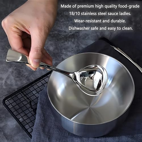 Comicfs 2 Pack Gravy Ladle, 18/10 Stainless Steel Soup Ladle, Small Soup Spoon, Sauce Ladles, Small Serving Ladles for Stirring, Mirror finished Soup Spoon and Dishwasher Safe, 8-Inch - color: 2-Piece Soup Ladle