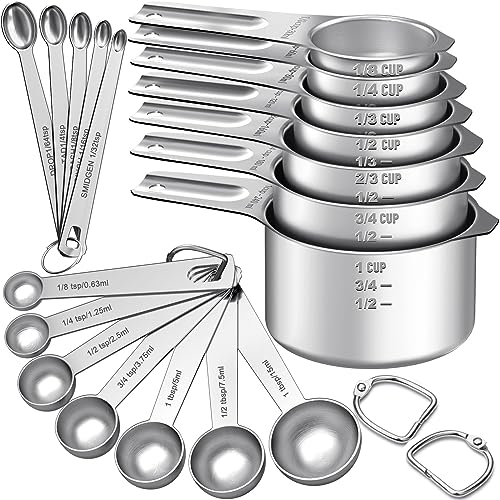 EWFEN Measuring Cups and Spoons Set, 7 Stainless Steel Nesting Measuring Cups & 7 Spoons, 5 Mini Measuring Spoons & 2 Detachable Rings, Kitchen Gadgets for Cooking & Baking, Round - color: Round Spoons