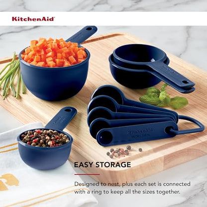 KitchenAid Universal Easy To Read Measuring Cup and Spoon Set with Soft Grip Handle for Maximum Control, Hang Hole and Nesting For Easy Storage, Dishwasher Safe, 9 Piece, Ink Blue - color: Ink Blue
