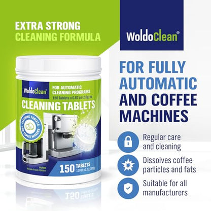 WoldoClean Coffee Maker Cleaning Tablets 150 Pack - Espresso Cleaner | Compatible with DeLonghi, Jura, Breville, Gaggia, Krups, Philips, Saeco - size: 150 Count (Pack of 1)