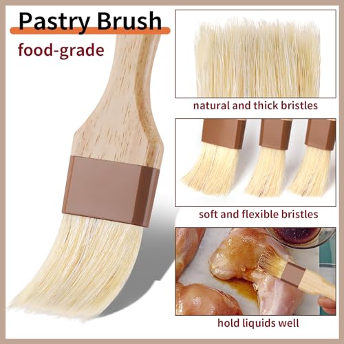 3 Pack Natural Bristle Pastry Brush for Basting Baking Cooking Food | Wooden Handle for Grilling & BBQ, Shed-Resistant Cooking Brushes for Sauce, Oil, Butter and Marinade
