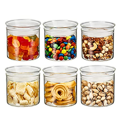 ZENS 17oz Glass Food Storage Jars Set of 6, Clear Glass Canisters Set with Airtight Lids, Small Storge Container jar for Kitchen Spice, Sugar Container, Blooming Tea, Snacks - size: 5-20oz 6Pack