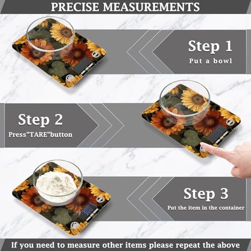 Food Scale Kitchen Digital Scale Food Ounces and Grams Dieting Baking Cooking Waterproof Glass Panels LCD Display,4 Units Scale Tare Function Sunflower - color: Sunflower 11