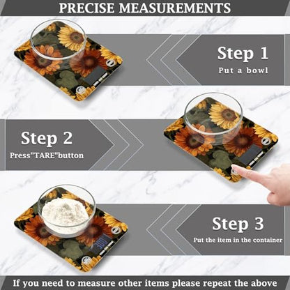 Food Scale Kitchen Digital Scale Food Ounces and Grams Dieting Baking Cooking Waterproof Glass Panels LCD Display,4 Units Scale Tare Function Sunflower - color: Sunflower 11