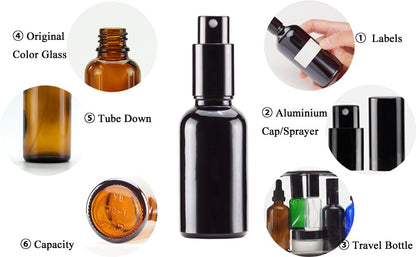 YIZHAO Black Glass Spray Bottles 1oz, with Small Fine Mist Spray, Metal Cap, Refillable for Essential Oil,Travel,Cleaning,Perfume,Aromatherapy,Makeup – 12 Pcs - color: Black, size: 30ml-12