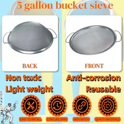 Fine Mesh Paint Strainer, 60-Mesh Stainless Steel Filter with Honeycomb Design, Compatible with 5-Gallon Buckets – Efficient Emulsion and Paint Filtration Tool （3-PK）