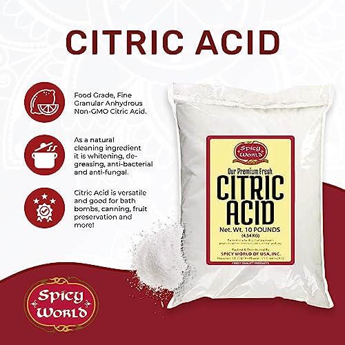 Pure Citric Acid, 10 Pound - Food Grade & Non-GMO- Natural Food Preservative, Beauty Ingredient- by Spicy World - size: 160 Ounce (Pack of 1)