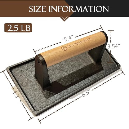 Burger Press Smash Burger Press for Blackstone Griddle Heavy Duty Cast Iron 8.5"X4.3" Rectangular Grill Press Bacon Press with Wood Handle and Silicone Protective Cover - size: Cast Iron Rectangle