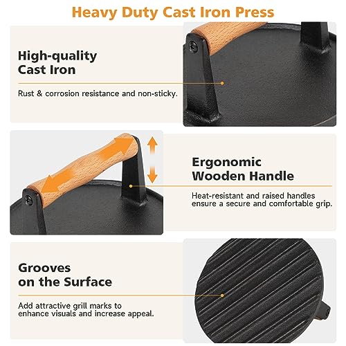 SHINESTAR Cast Iron Burger Press with 12-Inch Melting Dome for Blackstone Griddle, Smash Burger Press & Basting Cover Set, Flat Top Grill Accessories for Bacon, Cheese Melting, Indoor Outdoor Cooking - size: Round