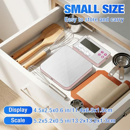 33lb Rechargeable Kitchen Scale, Diyife 304 Stainless Steel Food Scale with Detachable Display, 1g/0.1oz Precise Graduation, Magnetic, Backlit LCD, Tilt Stand, for Baking, Cooking, Meal Prep (Pink) - color: Pink
