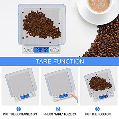 UNIWEIGH Digital Kitchen Scale, 500g/0.01g Gram Scale,Cooking Food Scale Digital Weight Grams and OZ with LCD Display, Digital Jewelry Coffee Scale with 2 Trays,Auto Off, Tare，Stainless Steel - size: 500G