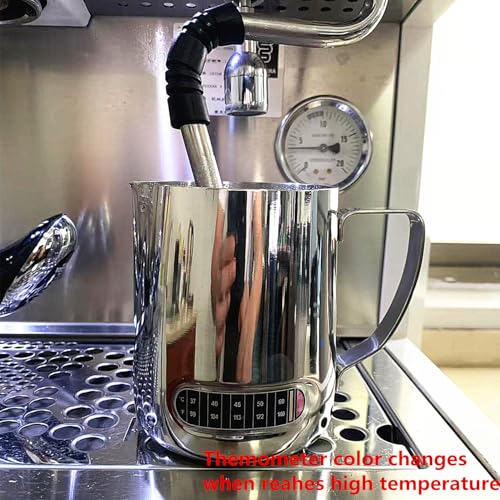 Milk Frothing Pitchers 21 oz (600 ml) with Integrated Thermometer,Latte Art Jug Stainless Steel Creamer Temperature Espresso Steaming Pitchers - color: 21 Ounces Pitcher with Integrated Thermometer