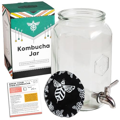 Craft A Brew - Kombucha Jar with Dispensing Valve - For Kombucha Fermentation - Includes Custom Cloth Cover- Proprietary Design - size: With Spout