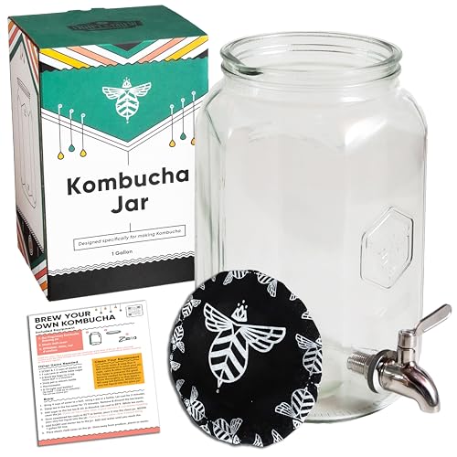 Craft A Brew - Kombucha Jar with Dispensing Valve - For Kombucha Fermentation - Includes Custom Cloth Cover- Proprietary Design - size: With Spout