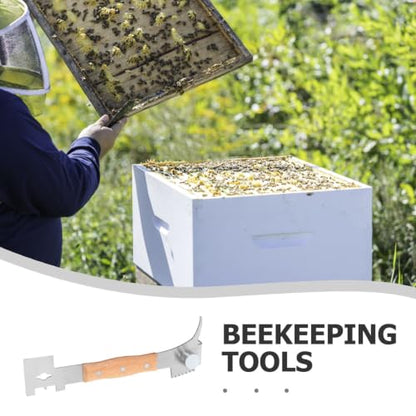 Wooden Handle Hive Tool Scraper Lifter with Galvanized Steel Head, Heavy-Duty Beekeeping Equipment for Easy Propolis Removal and Frame Separation, for Bee Frames and Hive Boxes