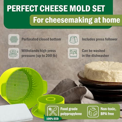 Cheese Mold for Cheese Making Cheese with Follower 1/2 gal Green - Cheesemaking Supplies - Cheese Form Mold - Cheese Making Basket - Molde Para Queso Casero - Cheese Press Mold - Maker Mold Cheese