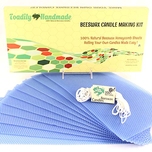 Make Your Own Beeswax Candle Kit - Includes 10 Full Size 100% Beeswax Honeycomb Sheets in Blue and Approx. 6 Yards (18 Feet) of Cotton Wick. Each Sheet Measures Approx. 8" x 16 1/4". - color: Blue