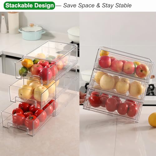 Taiuloo 2 Pack Stackable Refrigerator Organizer Bins with Pull-Out Drawer, Clear BPA-Free Food Storage Containers for Fridge Freezer, Kitchen Pantry Cabinet & Bathroom Vanity Organization